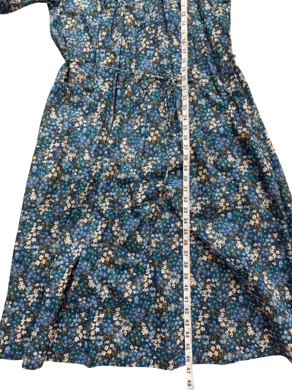 J. Crew Women Size L Dress Liberty Fabric Blue Floral Smocked Puff-Sleeve Cotton - Picture 6 of 8